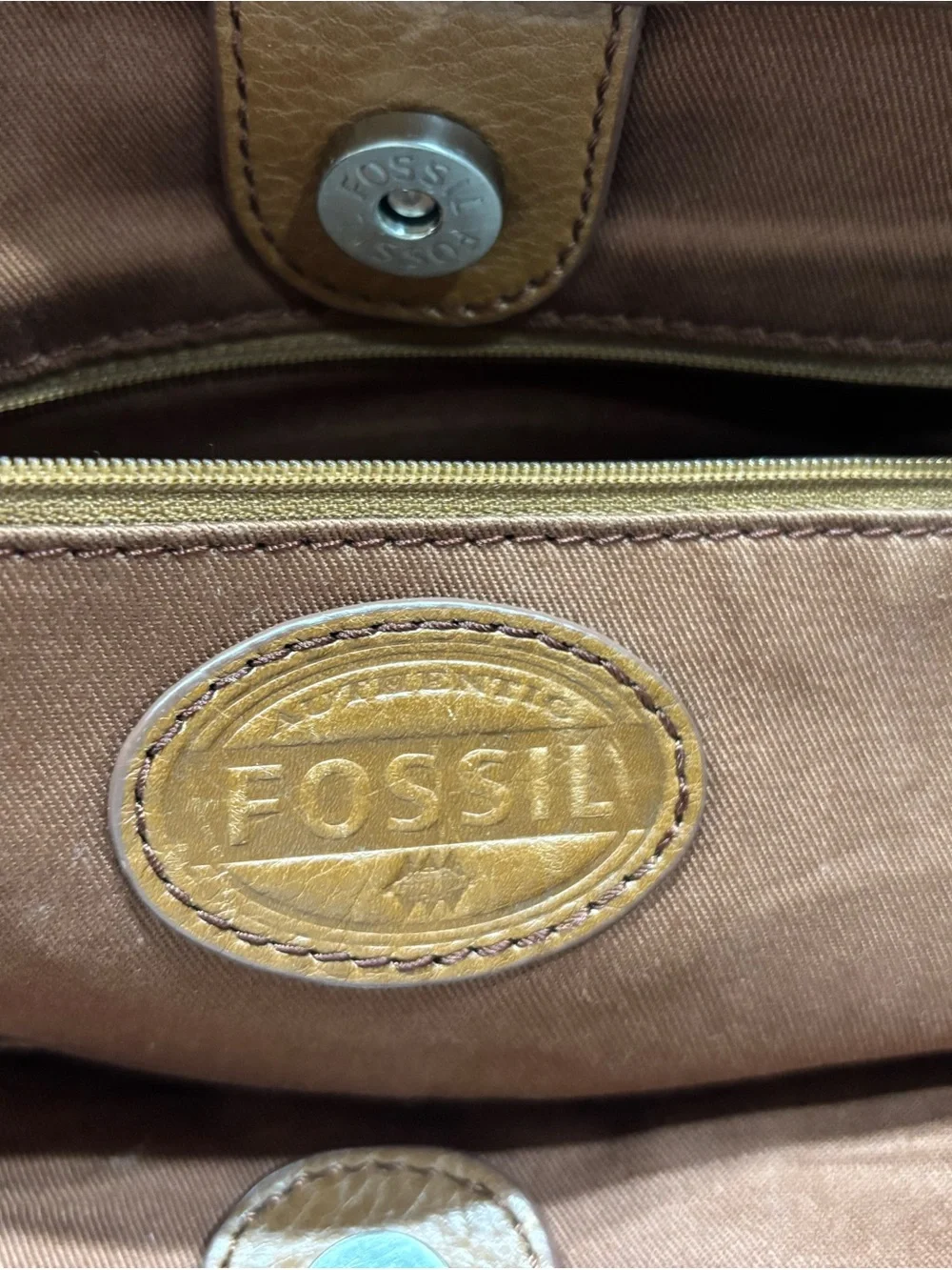 Vintage Fossil Cognac Brown Leather Tote